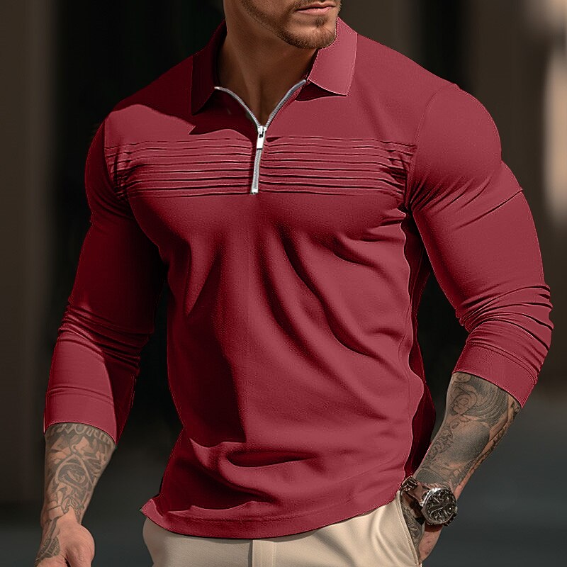 Men's Polo Shirt Quarter Zip Polo Work Daily Wear Lapel Long Sleeve Fashion Comfortable Plain Zip Up Pleats Spring &  Fall Regular Fit White Red Blue Gray Polo Shirt2