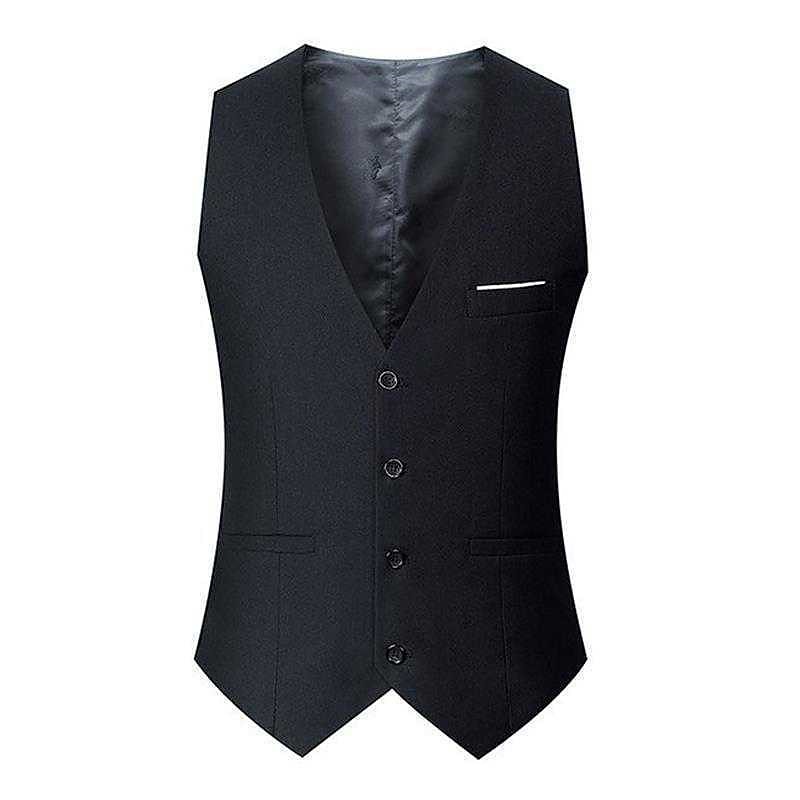 Men's Vest Waistcoat Business Daily Wear Party & Evening Fashion Basic Spring &  Fall Patchwork Polyester Comfortable Plain Single Breasted V Neck Regular Fit Black Red Navy Blue Gray Vest3