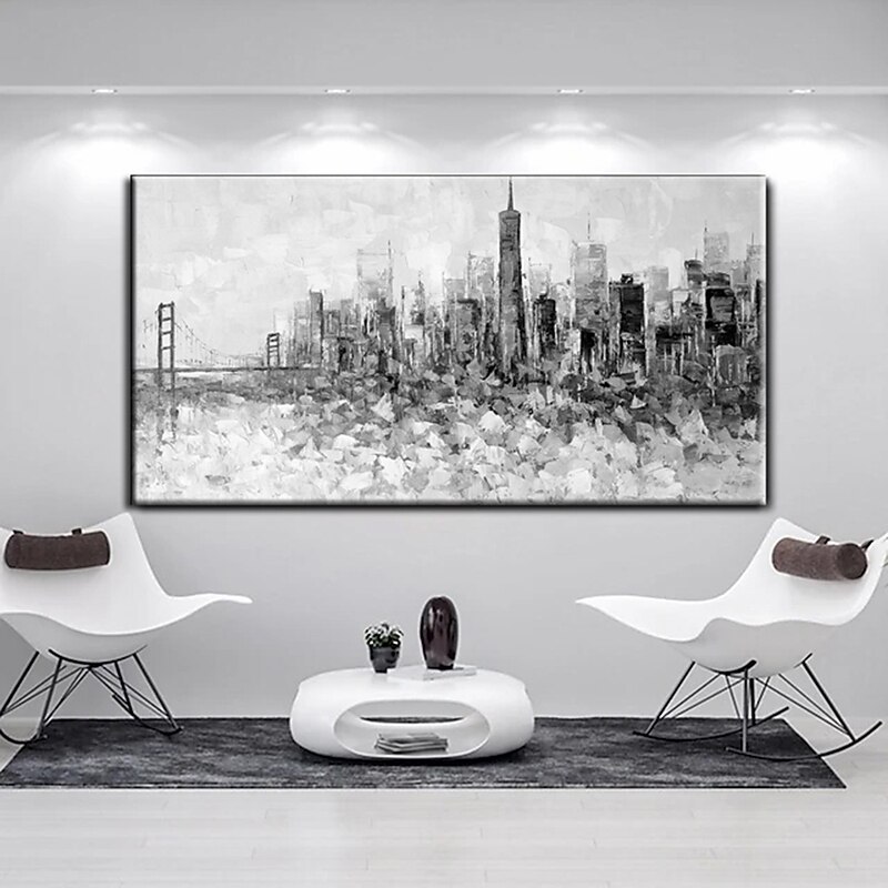 Large wall art Handmade San Francisco skyline painting Hand Painted Wall Art Black and white abstract art Palette knife city art picture Home Decoration Decor Rolled Canvas2