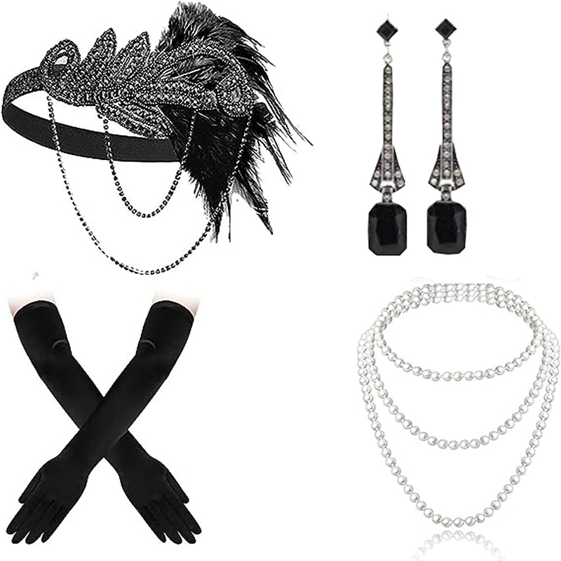 1920s Gatsby Accessories Set for Women Black 20s Accessories Set Gatsby Accessories Sets For Woman4