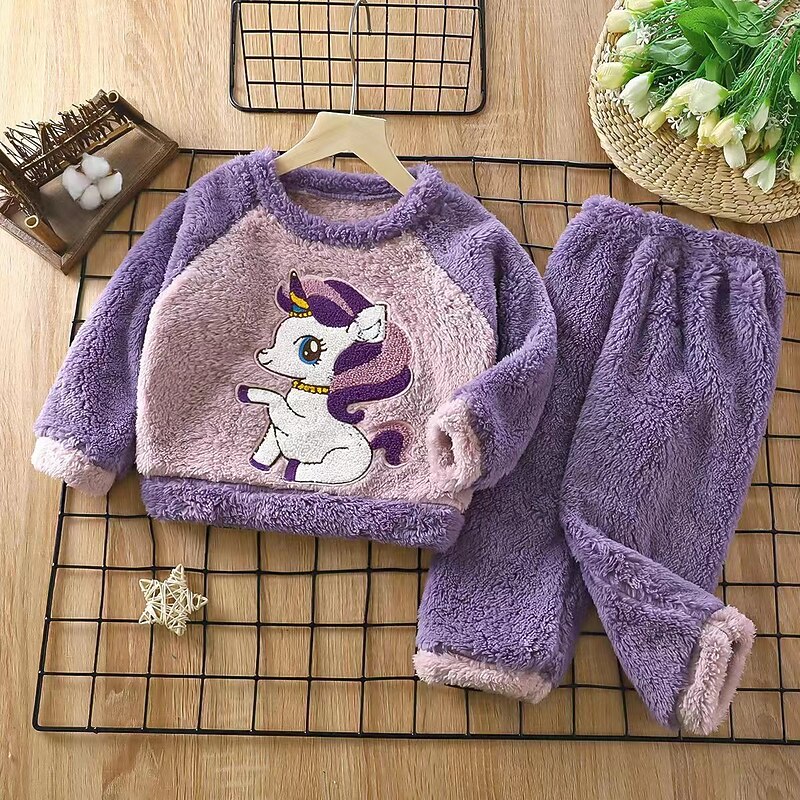 2 Pieces Kids Girls' Animal Pants Suit Set Long Sleeve Active School Cotton 7-13 Years Spring Pink Purple Brown2