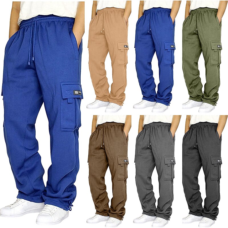 Men's Sweatpants Joggers Trousers Cargo Sweatpants Pocket Plain Comfort Breathable Outdoor Daily Going out Fashion Casual Dark Khaki Black
