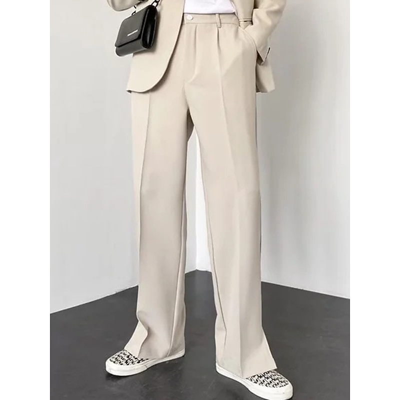 Men's Dress Pants Trousers Suit Pants Pocket Elastic Waist Plain Comfort Breathable Outdoor Daily Going out Fashion Casual Black Blue2