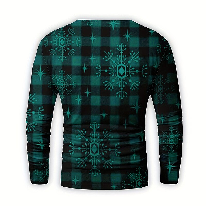 Christmas Men's Christmas tree Henley T Shirt Plaid Santa Claus Tree Fashion Daily Casual 3D Print Henley Casual Holiday Going out Blue Red & White Dark Blue Long Sleeve Henley Spring &  Fall4