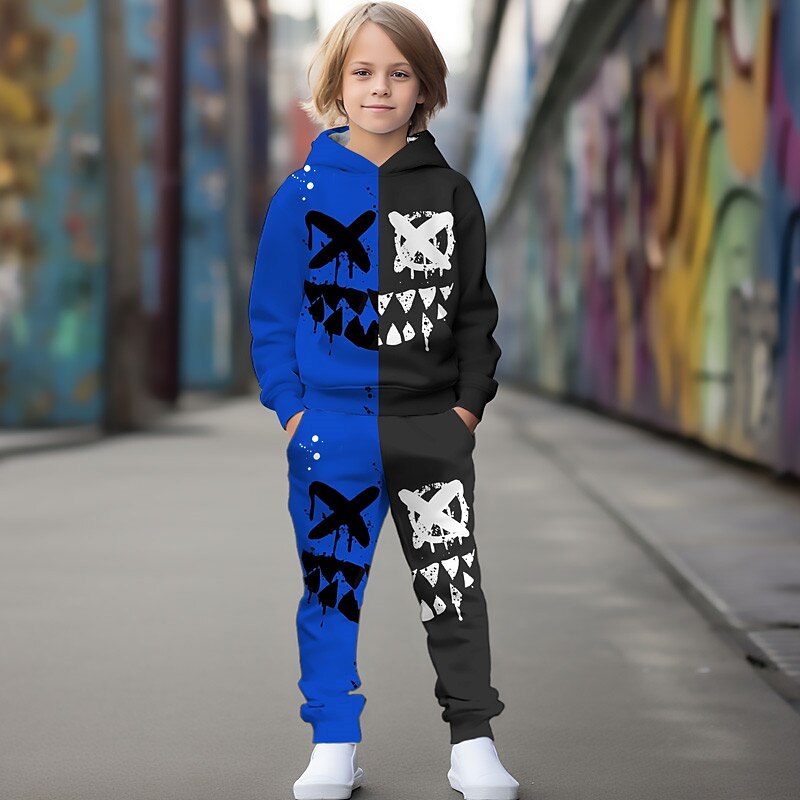 Boys 3D Abstract Hoodie & Sweatpants Set Set Long Sleeve 3D Printing Fall Winter Active Fashion Cool Kids 3-12 Years Outdoor Vacation Street Regular Fit4