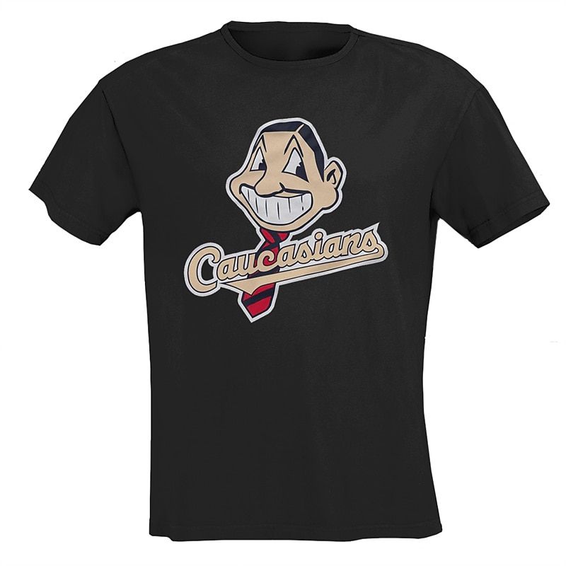 Men's Short Sleeve Graphic T-Shirt | "Caucasians" Satirical Baseball Mascot Parody Humor Tee2