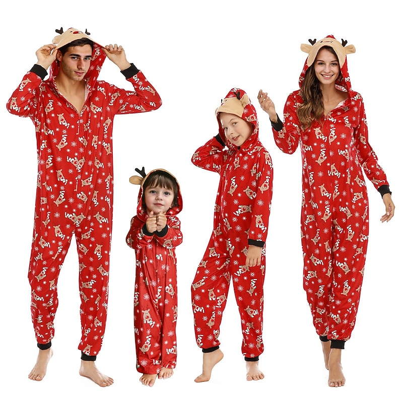 Santa Claus Reindeer Family Christmas Pajamas Nightwear Unisex Cute Family Matching Outfits Christmas Carnival New Year Toddler Kid's Party & Evening Home Wear Polyester Onesie