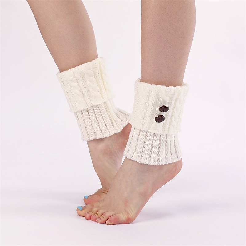 1 Pair Women Solid Warm Boots Cover Foot Covers Autumn and Winter Knitted Twist Button Short Leg Pads Knee Socks Boots Cover