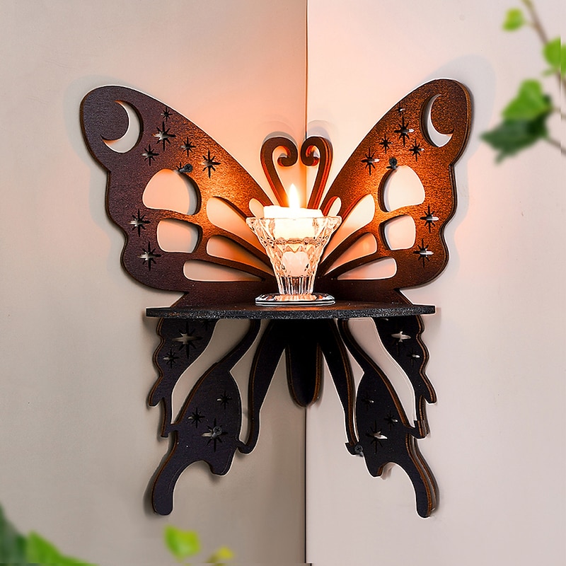 Elegant Wooden Butterfly Single Tier Wall Shelf for Home Decor and Storage