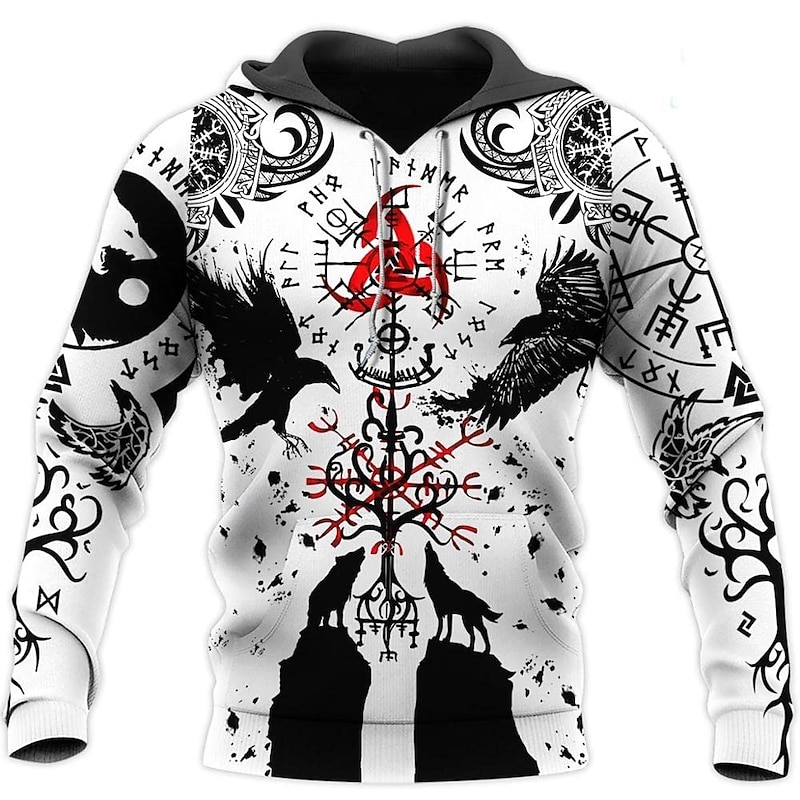 Warriors Viking Tattoo Hoodie Cartoon Manga Anime 3D Front Pocket Graphic For Men's Adults' Halloween Carnival Masquerade 3D Print Casual Daily