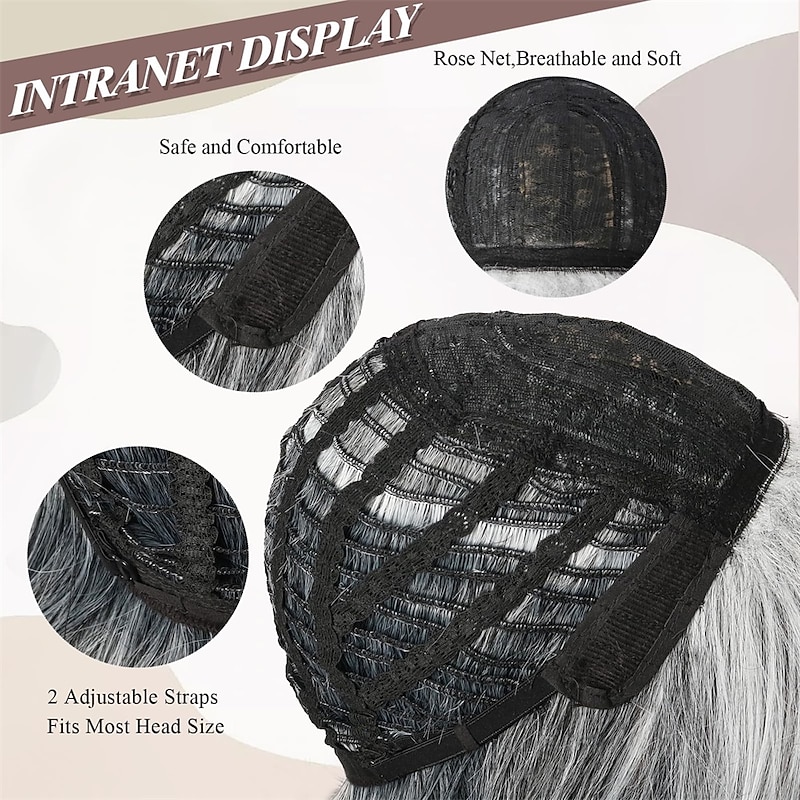 Short Grey Wig With Curtain Bangs Layered Silver Grey Wigs for Women BOB Layered Wigs Pixie Cut Layered Wig Hair Synthetic Hair Wigs4