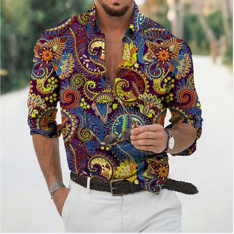 Men's Floral Shirt Button Up Shirt Long Sleeve Fashion Designer Casual Daily Holiday Going out Spring & Summer Turndown 3D Print Button-Down White Yellow Light Purple Purple2