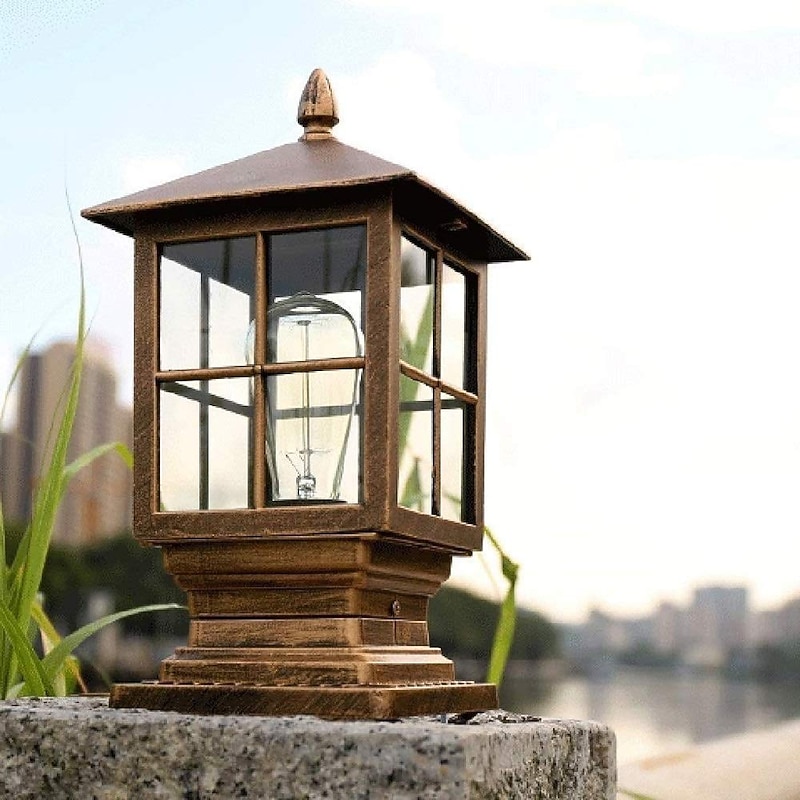 Outdoor Post Lamp Square Aluminum Waterproof IP54 Retro Courtyard Garden Villa Balcony Gate Column Decoration Parks Lawn Lantern E273