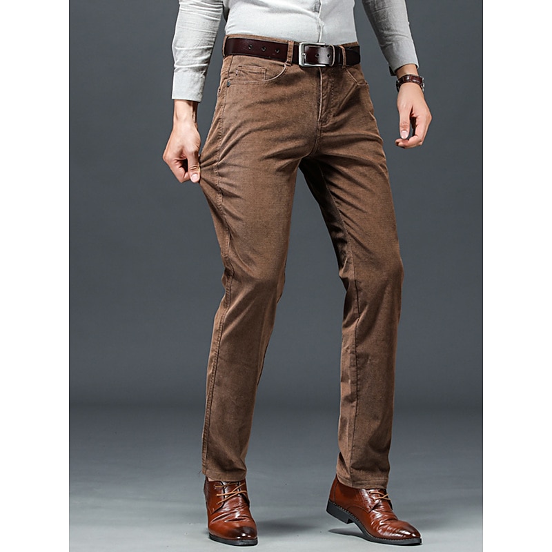 Men's Dress Pants Corduroy Pants Trousers Suit Pants Pocket Plain Comfort Breathable Outdoor Daily Going out Fashion Casual Black Army Green4