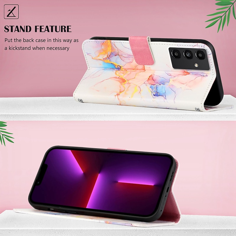 Phone Case For Samsung Galaxy S25 S24 S23 S23 FE S22 S21 Ultra Plus A54 A33 A23 A12 Wallet Case Full Body Protective Card Slot Holder Stand Shockproof Graphic Marble TPU PU Leather4