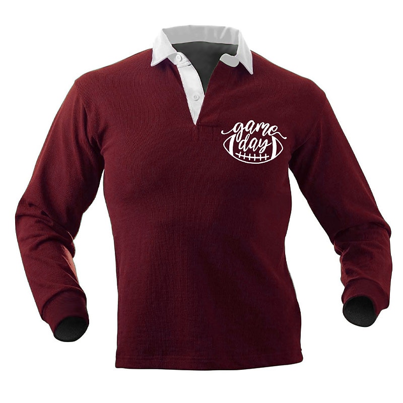 Men's Letter Rugby Polo Long Sleeve Polo Shirts Turndown Casual Outdoor Casual Daily Streetwear 3D Print Fall & Winter Black Wine Dark Navy3