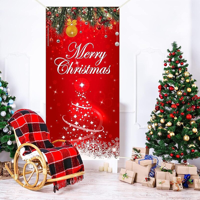 Christmas Door Decorations Decorations Door Covers Door Tapestry Door Curtain Decoration Xmas Backdrop Door Banner for Front Door Holiday Party Decor Supplies3