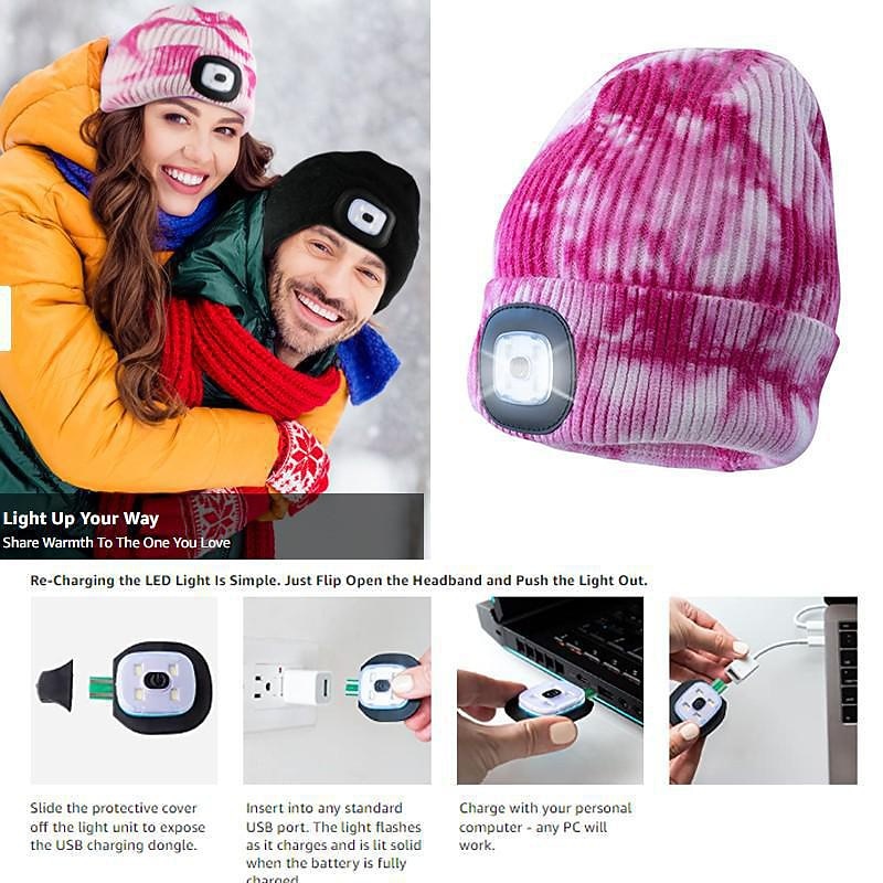 Beanie Hat Unisex with Light USB Rechargeable 4 LEDs Beanie Warm Knit Hat for Dad Father Men Women Husband Knitted Cap Christmas Gifts2