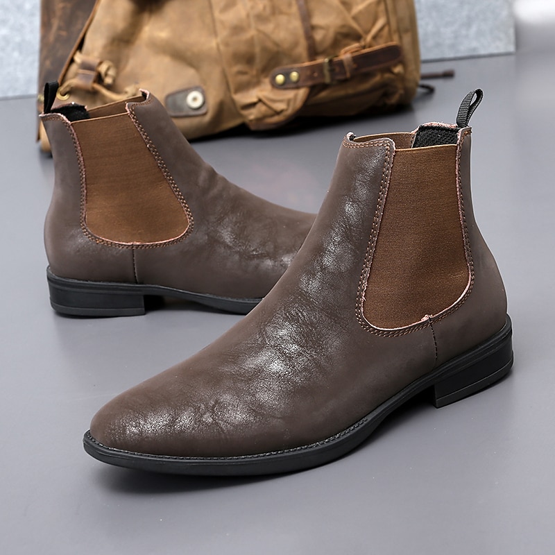 Men's Beige Chelsea Boots – Faux Leather with Elastic Side Panels and Pull-Tab Design for Casual and Semi-Formal Wear4