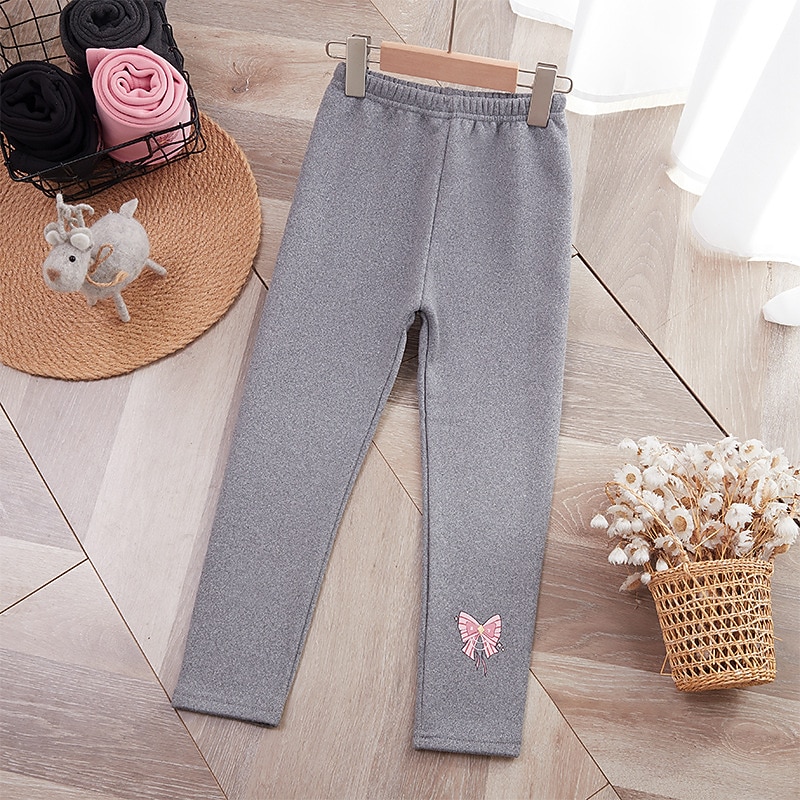 Kids Girls' Fleece Lined Leggings Graphic Active School Cotton 7-13 Years Spring Black Pink Light Grey4