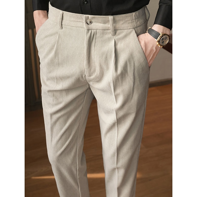 Men's Dress Pants Corduroy Pants Winter Pants Trousers Suit Pants Pocket Plain Comfort Breathable Outdoor Daily Going out Fashion Casual Black Blue4