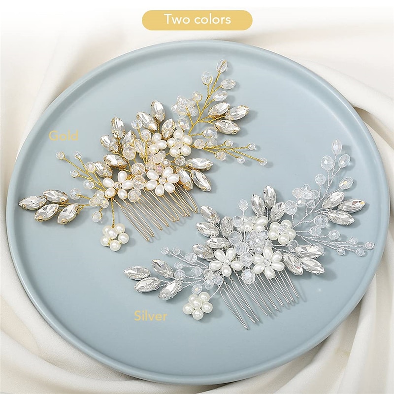 1pcs Bride Wedding Hair Comb Pearl Shiny Rhinestone Flower Hair Piece Rhinestone Bridal Hair Accessories for Women4