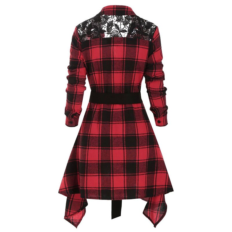 Women's Lace Shirt Blouse Shacket Plaid Fashion Long Sleeve Shirt Collar Long Tops Casual Lace Print Flowing tunic Black Red Green Spring &  Fall3