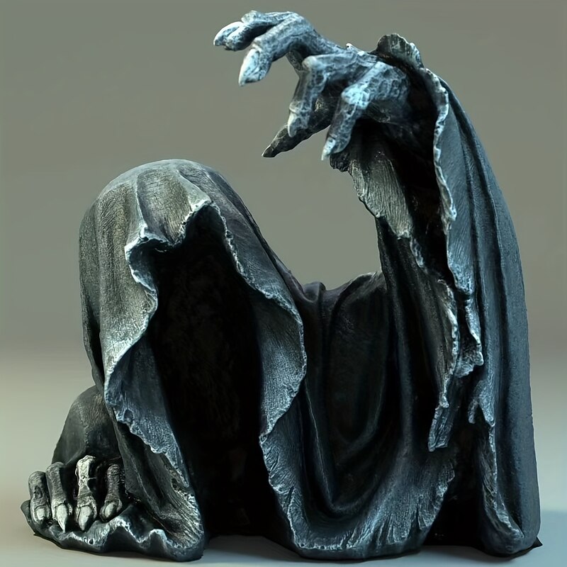 Halloween Decorations Scary Half-Body Ghost Hand Black Robes Resin Ornaments Mysterious Master Ghost Clothing Handicrafts Scene Decoration Props