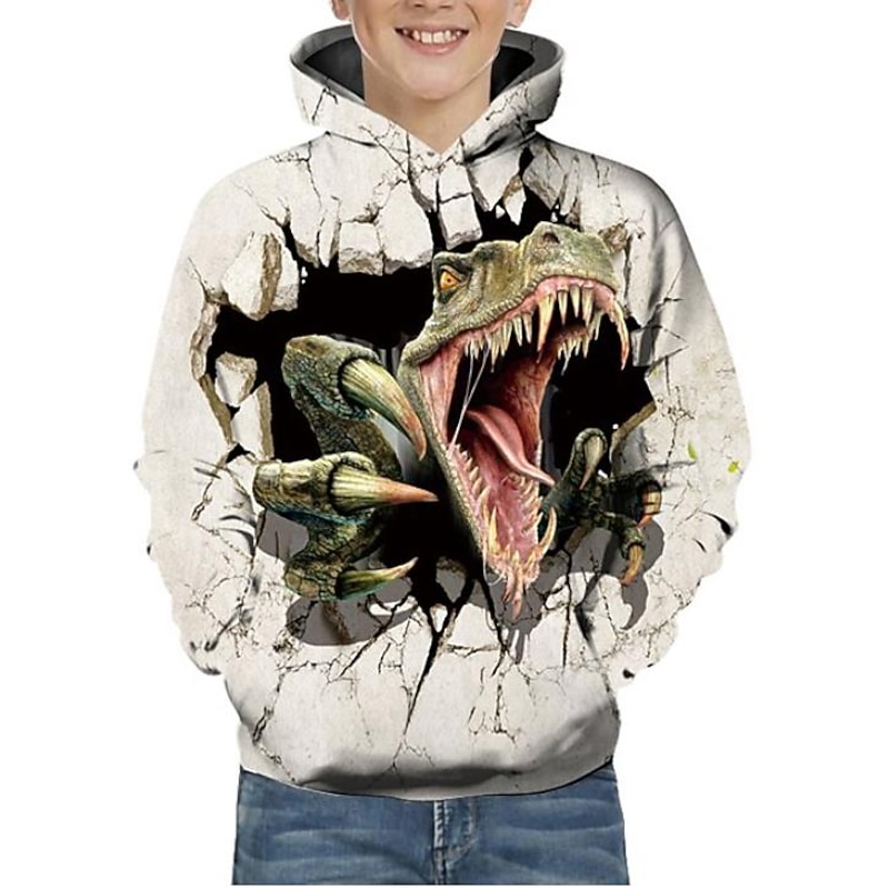 Kids Boys' Hoodie & Sweatshirt Dinosaur Geometric 3D Animal Print Long Sleeve Active Basic White