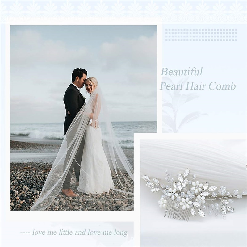 1pcs Bride Wedding Hair Comb Pearl Shiny Rhinestone Flower Hair Piece Rhinestone Bridal Hair Accessories for Women3