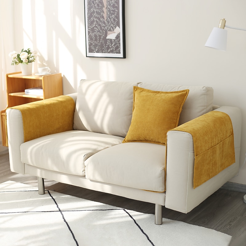 Sofa Armrest Cover Solid Color Extended Non slip Storage Cover Thick Chenille Sofa Armrest Cover2