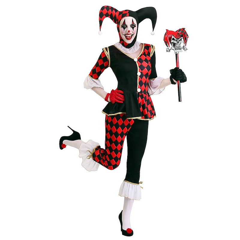 Burlesque Clown Joker Clown Halloween Cosplay Costume Carnival Costume Cosplay Adults' Women's Carnival Masquerade Mardi Gras Performance Party Halloween Easy Halloween Costumes Dress Up3