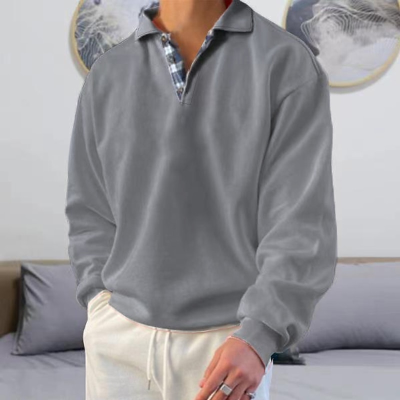 Men's Sweatshirt Pullover Black White Pink Red Royal Blue Polo Collar Solid Color Sports & Outdoor Streetwear Casual Big and Tall Essential Spring Fall Clothing Apparel Hoodies Sweatshirts  Long2