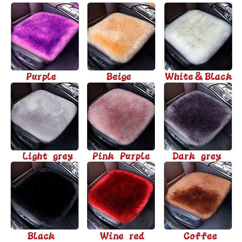 Car Seat Cushion Fur Covers, Fiber Faux Wool Mat, Long Plush, Universal Women's Warm Car Seat Cushion Winter2