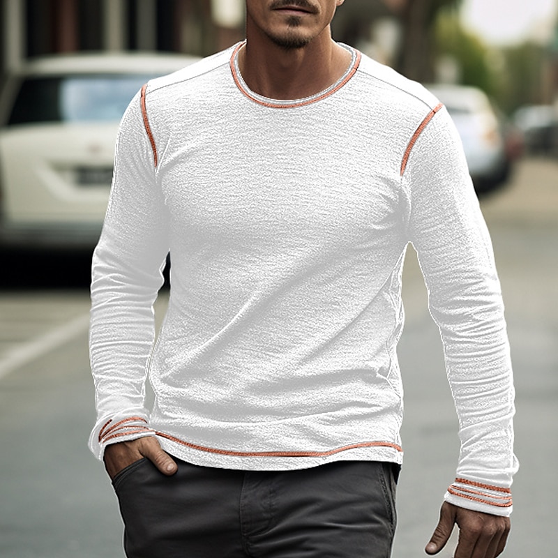 Men's T Shirt Tee Top Long Sleeve Shirt Long Sleeve Crew Neck Spring &  Fall Color Block Raglan Sleeve Fashion Designer Basic Vacation Street Going out Light Blue Black White Top Tee for Men