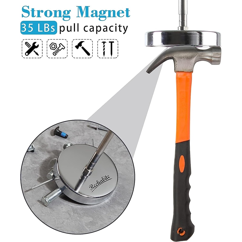 Telescoping Magnetic Sweeper Pickup Tool, Screws Parts Finder with 35LB Pull Capacity, Retractable 8.6" to 33" with Strong Magnet, Pick up Nails, Screws, and Metal Parts3