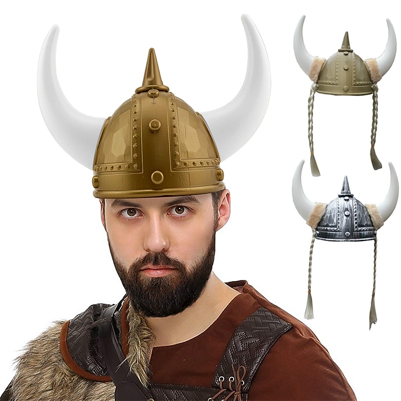 Adult Plastic Viking Knight Warrior Horn Helmet Unisex Costume Party Accessory Halloween Carnival