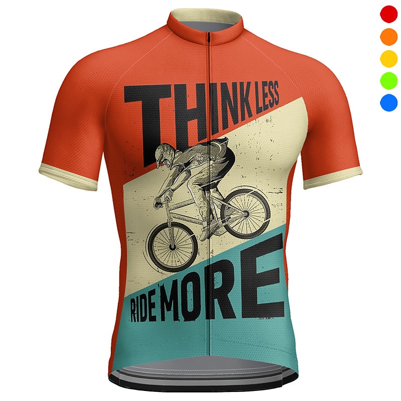 Men's Cycling Jersey Graphic Letter & Number Short Sleeve Bike Top with 3 Rear Pockets Mountain Bike MTB Road Bike Cycling Quick Dry Reflective Strips Back Pocket Moisture Wicking Sports Yellow Orange