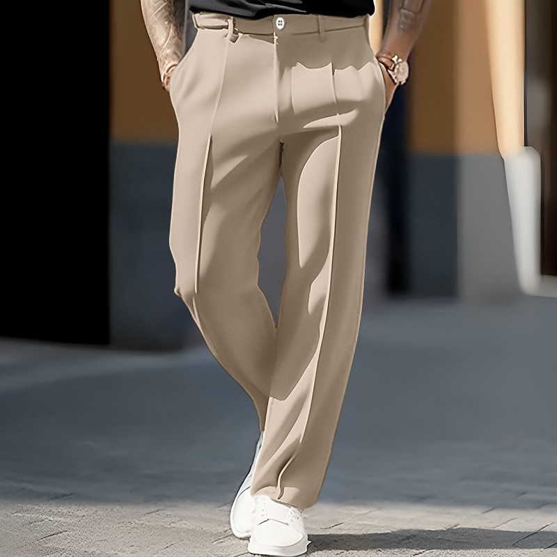 Men's Trousers Dress Pants Slacks Pocket Straight Leg Plain Comfort Soft Wedding Outdoor Daily Fashion Casual Black White3