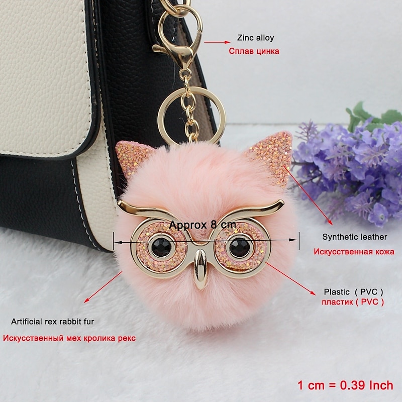 Lovel Owl Pendant Keychains for Girls Boy Fluffy Fur Ball Pompon Key Chain Charm Women Bag Key Ring Women Gift2