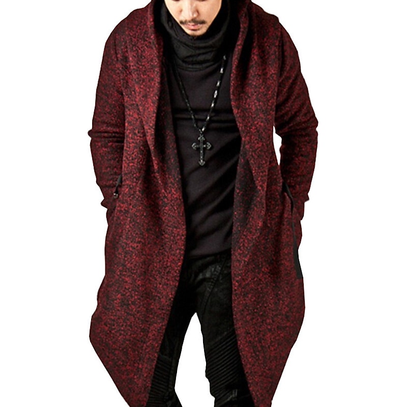 Men's Trench Coat Hooded Cloak Outdoor Daily Wear Fall & Winter 100% Cotton Outerwear Clothing Apparel Fashion Streetwear Plain Hooded2
