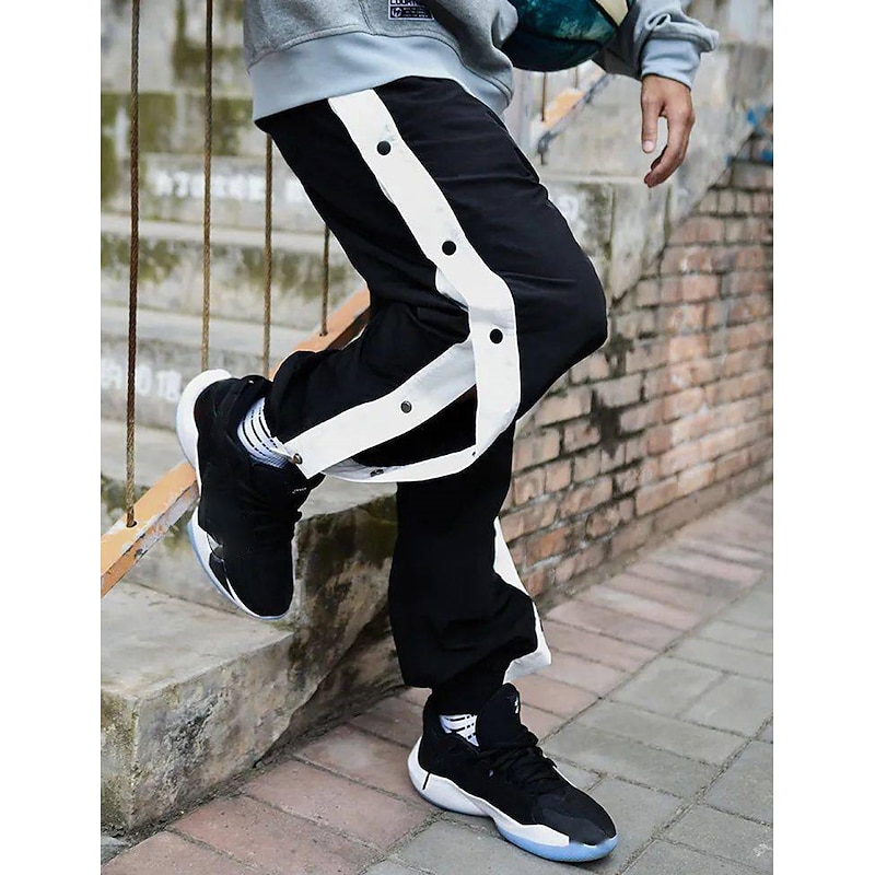Men's Joggers Tear Away Pants Trousers Straight Leg Sweatpants Pocket Elastic Waist Side Button Plain Comfort Breathable Outdoor Daily Going out Fashion Casual Black