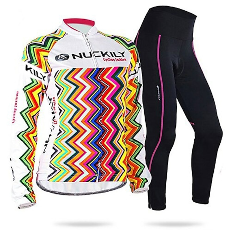 Nuckily Women's Long Sleeve Cycling Jersey with Tights Summer Black Floral Botanical Bike Clothing Suit Windproof Breathable Anatomic Design Reflective Strips Back Pocket Sports Polyester Lycra Floral 25