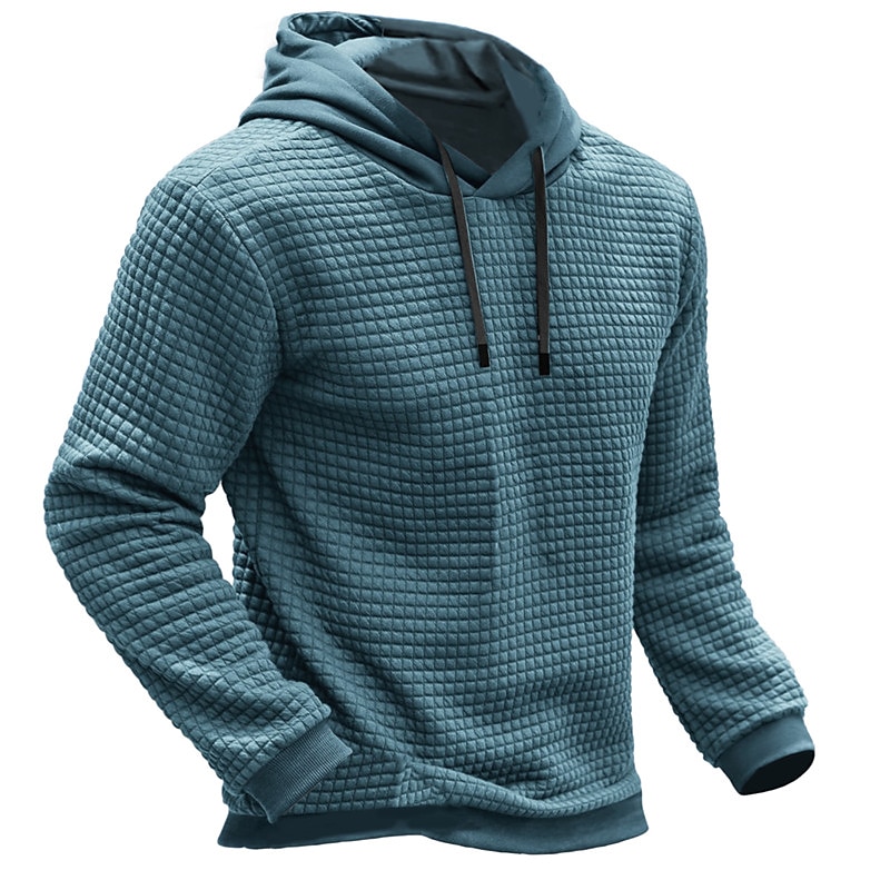 Men's Hoodie Waffle Hoodies Blue Brown Green Khaki Gray Hooded Plain Ribbed Textured Knit-texture Sports & Outdoor Daily Holiday Polyester Streetwear Cool Casual Spring &  Fall Clothing Apparel4