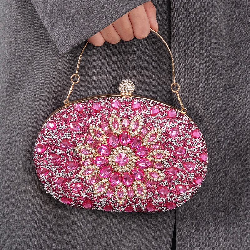 Women's Luxury Blue Crystal Evening Clutch – Rhinestone Handbag with Handle for Weddings, Parties, and Formal Events 8