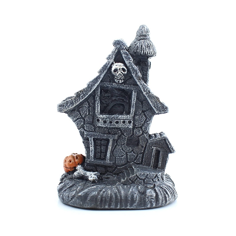 Halloween Christmas Resin Haunted House- LED Lighted Halloween Village Houses with Figurines, Halloween Village Collection Indoor Room Decor Ornament3