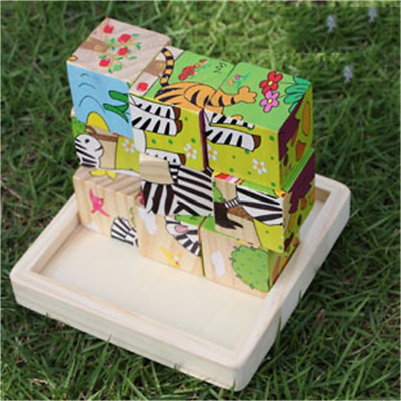 Wooden 3D Puzzle Puzzle For Children's Birthday Gifts Kindergarten Puzzle Toys Wooden 3d Building Block Six Sided Painting2