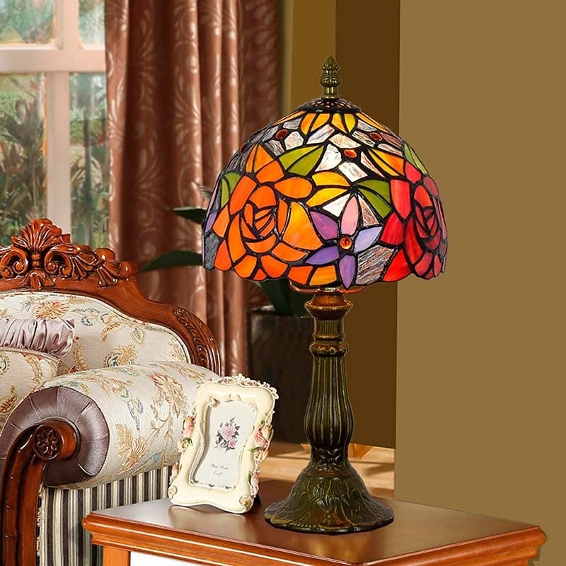 LED Table Lamp Retro Vintage  Baroque Glass Lampshade Mosaic Colourful Luxury Base E27 for Bedside Table, Bedroom, Desk2