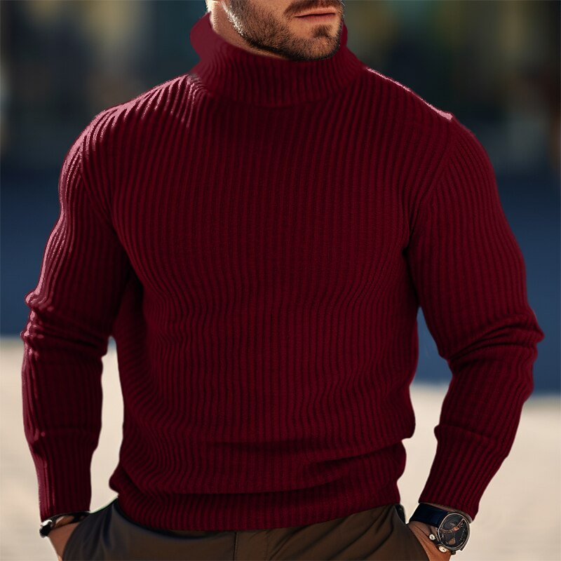 Men's Turtleneck Sweater Wool Sweater Pullover Sweater Jumper Jumper Ribbed Knit Regular Tops Knitted Slim Fit Plain Turtleneck Modern Contemporary Work Daily Wear Clothing Apparel Winter Black Red M3