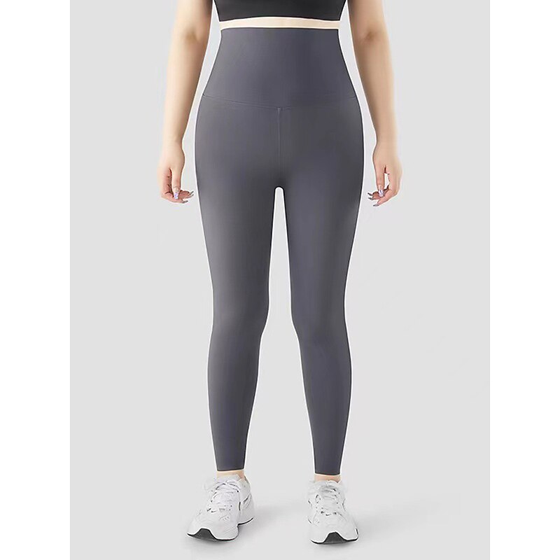 Women's Plus Size Leggings Cozy Leggings Fashion Streetwear Full Length High Waist Solid Color Patchwork Comfort Breathability Soft Micro-elastic Vacation Street Daily Grey Black Fall Winter4